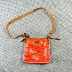 VINTAGE FOSSIL KEY PER NYLON CANVAS COATED ORANGE CROSSBODY TOTE BAG PURSE